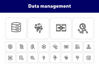 Poster - Data management line icon set. Binary code, structure, storage, filter. Information technology concept. Can be used for topics like database, IT project, development