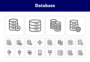 Poster - Database line icon set. Protection, analysis, filter, hardware. Information technology concept. Can be used for topics like data storage, server, data processing