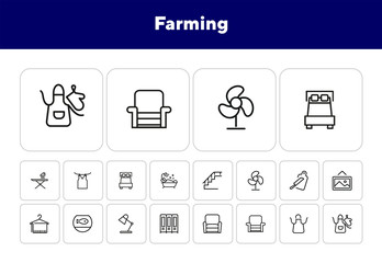 Wall Mural - Farming line icon set. Set of line icons on white background. Nature concept. Pig, horse, food, product. Nature concept. Vector illustration can be used for topics like environment, farm, production