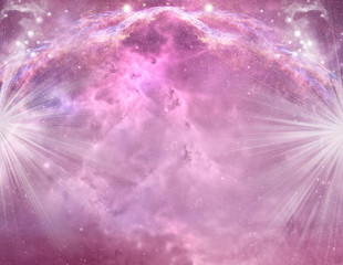 abstract mystical magic esoteric angelic pink background with divine rays of light and stars