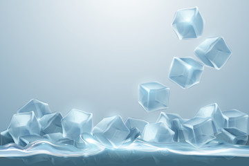 Wall Mural - Ice cubes composition with water