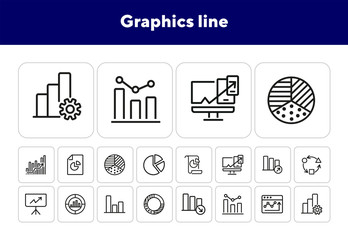 Poster - graphics line icons. set of line icons. business graph, doughnut chart, profit analysis. diagram con