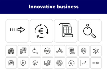 Poster - Innovative business icons. Set of line icons. Interactive presentation, innovation concept, job interview. Business concept. Vector illustration can be used for topics like business,finance,technology