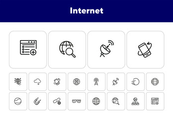 Poster - Internet line icon set. Globe, network, satellite. Connection concept. Can be used for topics like communication, broadcasting, modern technology
