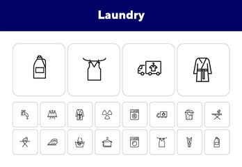 Poster - Laundry line icon set. Bleach, washer, washing machine. Household concept. Can be used for topics like housekeeping, home appliance, service
