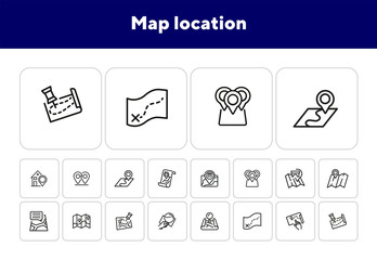 Sticker - Map location line icon set. Pin, mark pointer, city plan. Navigation, concept. Can be used for topics like route, itinerary, address