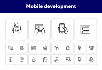Poster - Mobile development line icon set. Phone, smartphone, gadget using. Business concept. Can be used for topics like information technology, software, app, coding