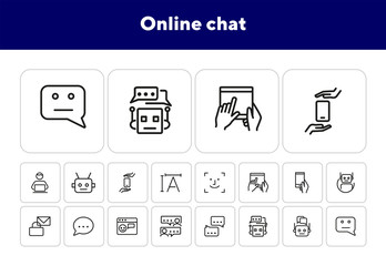 Poster - Online chat line icon set. Bot, speech bubble, message, digital device. Artificial intelligence concept. Can be used for topics like communication, automation, machine learning