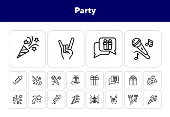 Canvas Print - Party line icon set. Gift, firework, dancing, music. Entertainment concept. Can be used for topics like fun, holiday, celebration