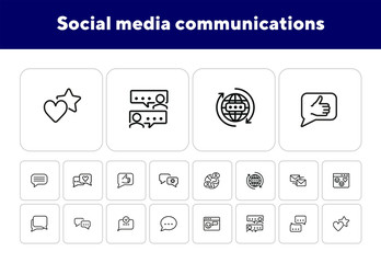 Poster - Social media communications line icon set. Set of line icons on white background. Chatting, message, typing. Internet concept. Vector illustration can be used for topics like web, communication