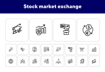 Sticker - Stock market exchange line icon set. Growth chart, trader, investor, portfolio. Finance concept. Can be used for topics like analysis, investment, head hunting, trade