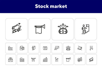 Poster - Stock market line icon set. Bear, bull, trader, IPO, charts. Finance concept. Can be used for topics like investment, assets, trading