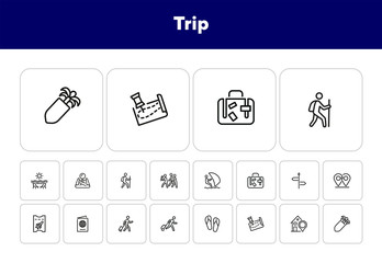 Wall Mural - Trip line icon set. Tourist, luggage, flight ticket. Vacation concept. Can be used for topics like tour, journey, travel, summer