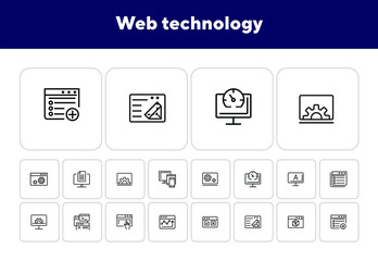 Poster - web technology line icon set. information, browser, connection. programming concept. can be used for