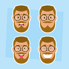 Canvas Print - group of man faces with beard and glasses