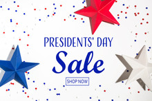 Presidents Day Sale Message With Red And Blue Star Decorations