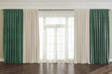 Wall Mural - Empty room with window and curtains. 3d render