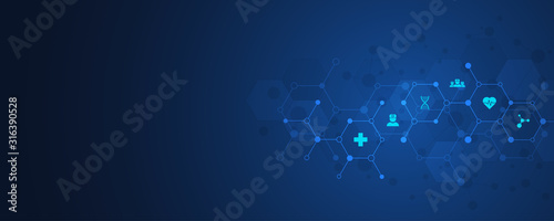 Fotografía Healthcare and technology concept with flat icons and symbols