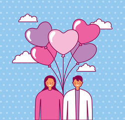 Poster - valentines day celebration with couple and balloons helium