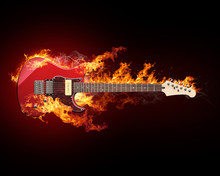 Rock Guitara In Flames Of Fire