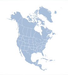 north american continent with contours of countries. vector drawing