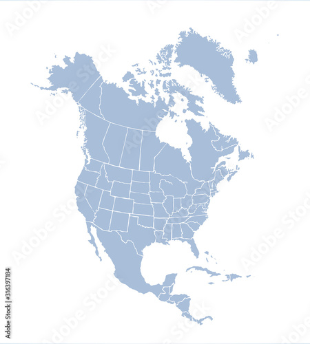 Fotomural North American continent with contours of countries