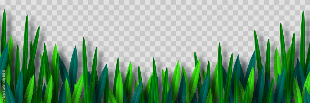 Vector green grass border isolated on transparent background. Paper cut ...