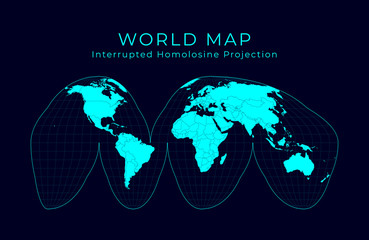 Poster - map of the world. goode's interrupted homolosine projection. futuristic infographic world illustrati