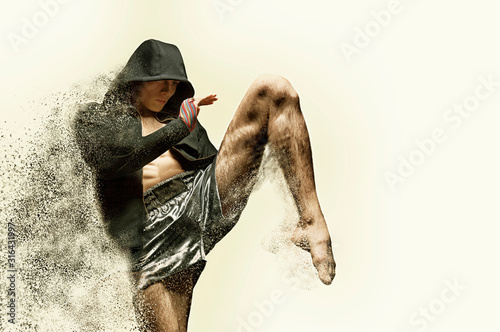 Dekoracja na wymiar  tajski-bokser-w-ringu-uderza-kolanem-pojecie-sportu-silowni-klubow-bokserskich