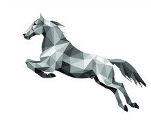Prancing Horse, Isolated Image On A White Background In The Style Of Low Poly And Lettering