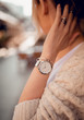 Fashion white watch on woman hand