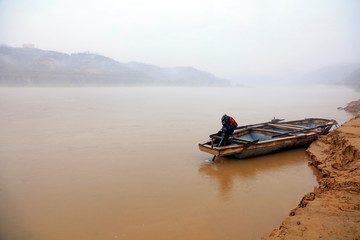 Diesel powered ferry on the Bank of the Yellow River