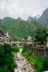 Canvas Print - Aguas Calientes town Machu Picchu town white bridge