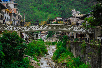 Canvas Print - Aguas Calientes town Machu Picchu town white bridge