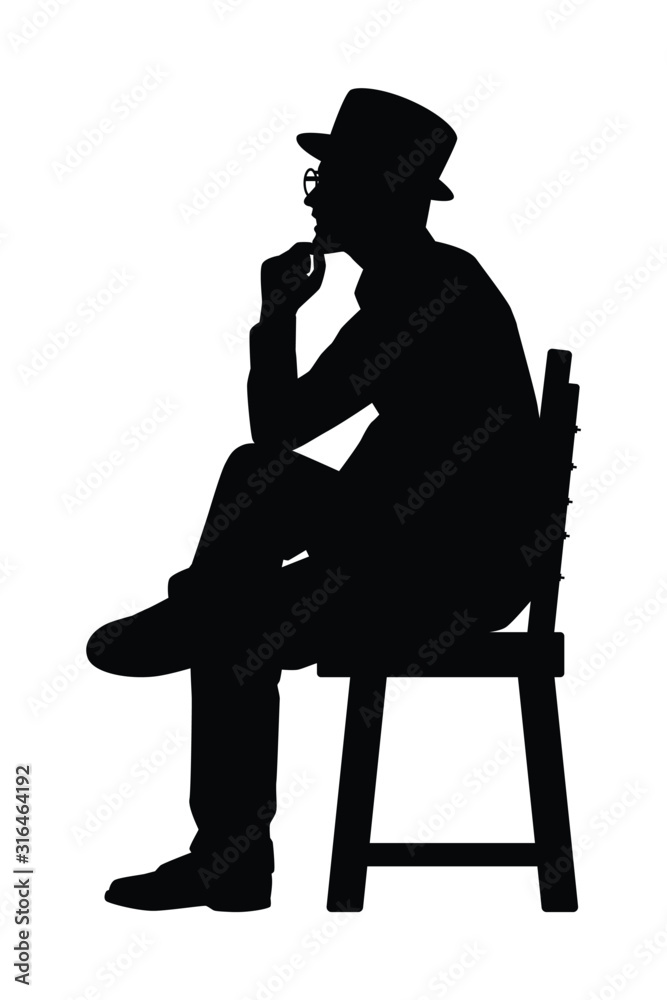 Man sits on chair silhouette vector on white background Stock Vector ...
