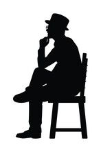 Man Sits On Chair Silhouette Vector On White Background
