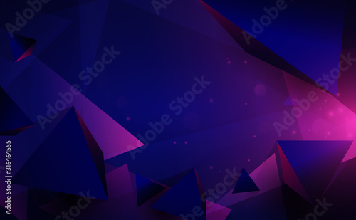 Abstract 3d chaotic low poly shapes. Flying polygonal pyramids and technology...