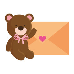 Wall Mural - cute teddy bear with envelope isolated icon vector illustration design