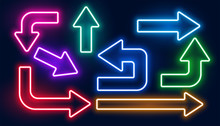Set Of Neon Glowing Colorful Arrows Design
