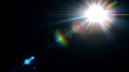 Wall Mural - light burst optical lens flare effect on black background. 4k very high quality .