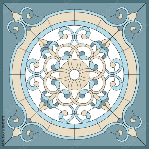 Dekoracja na wymiar  panele-sufitowe-witrazowe-abstrakcyjny-kwiat-wiry-i-liscie-w-kwadratowej-ramie-geometryczne