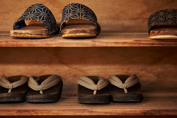 Japanese traditional geta sandal on rack