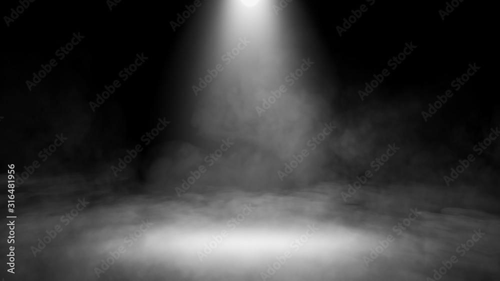 Divine light through a dark fog. The rays beam light on the floor. Spotlight on isolated background. Stock illustration. - obrazy, fototapety, plakaty 