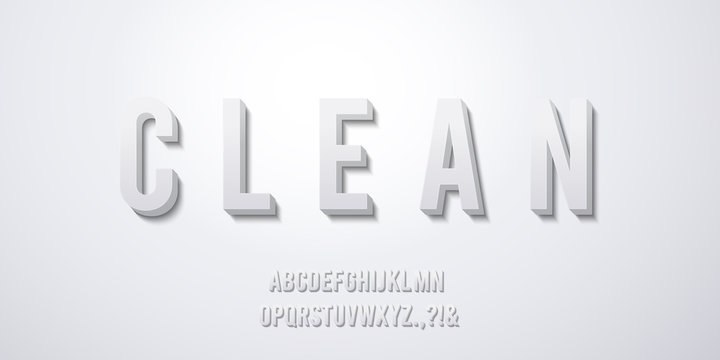 Clean 3d text style template. Modern minimal Title font extrude effect vector