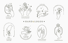 Beauty Occult Logo Collection With Hand, Rose,crystal,moon,star,heart.Vector Illustration For Icon,logo,sticker,printable And Tattoo