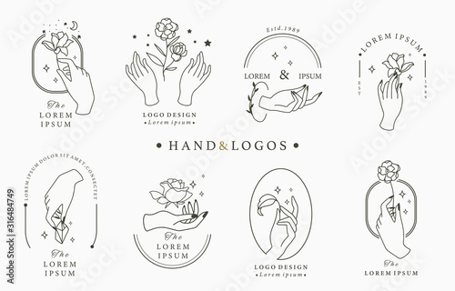 Fotografía Beauty occult logo collection with hand, rose,crystal,moon,star,heart