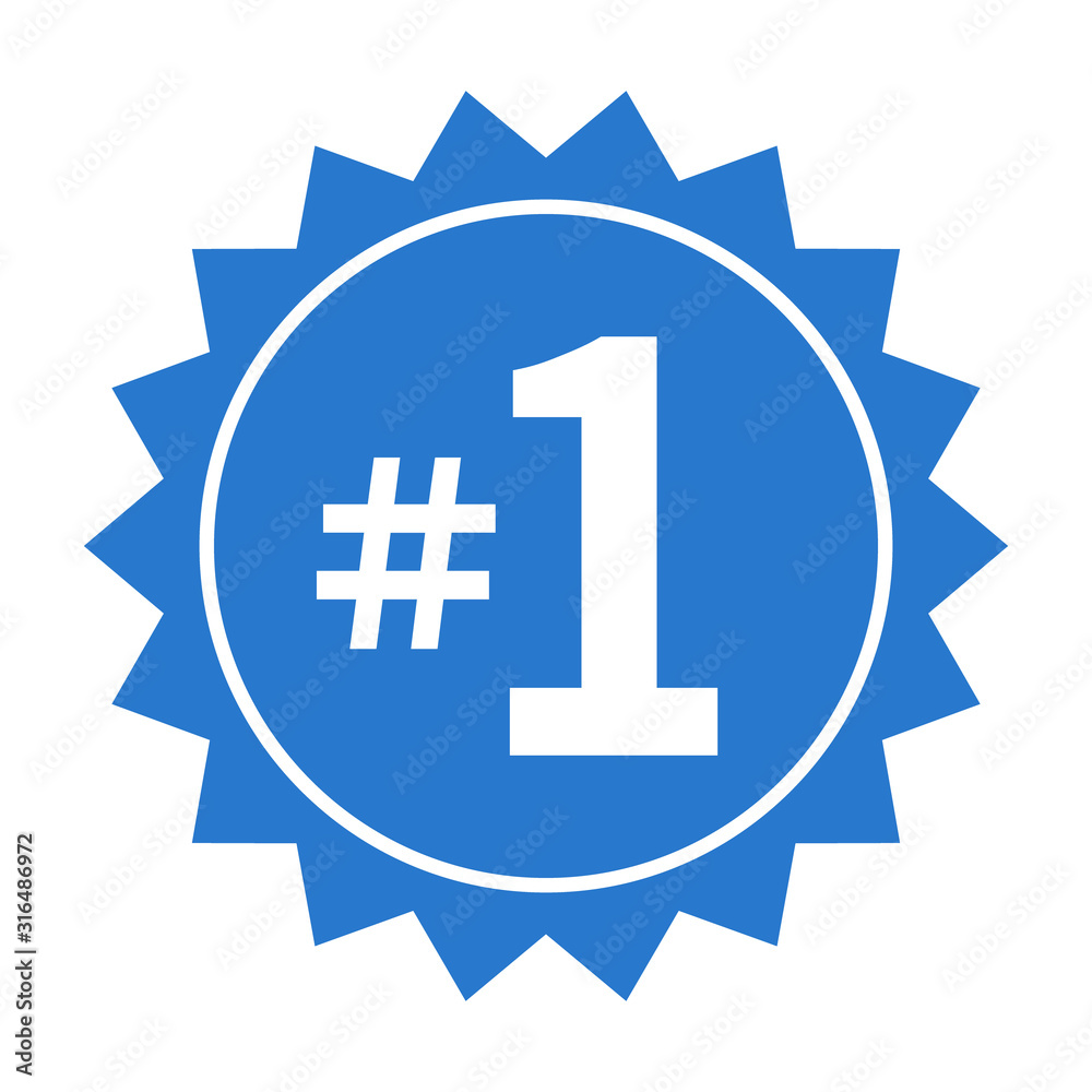 Number 1 or #1 badge label flat blue vector icon for apps and print - obrazy, fototapety, plakaty 