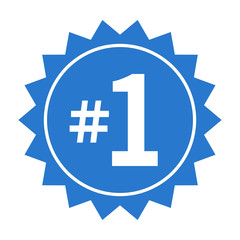 number 1 or #1 badge label flat blue vector icon for apps and print