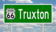 Rendering of a green 3d highway sign for Truxton Arizona on Route 66