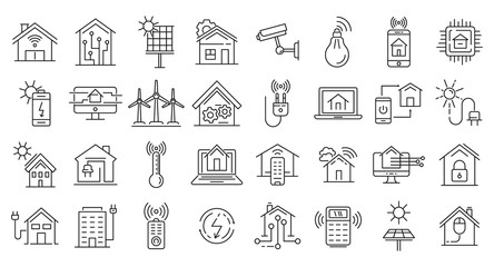 Poster - Autonomous house icons set. Outline set of autonomous house vector icons for web design isolated on white background